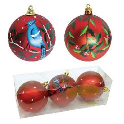 Н68039 Шар мат. птицы/ягода (3шт./кор.) 8см.