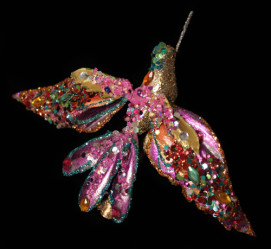 Птичка колибри пестрая блестящая TLN1072 Серебро/Золото