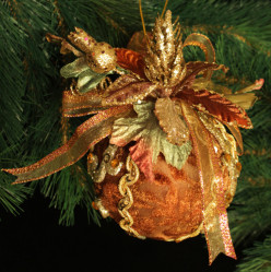 Шар медно-золотой бархат с декором из листьев и цветов TLN1167