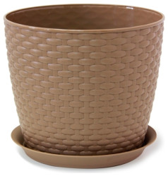 Кашпо РОТАНГ D210 мм 4,7л с поддоном Бежевый ротанг М3083 (М-пласт.)