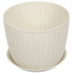 Кашпо Вязание D210мм 4,5л с подставкой Белый ротанг М3122 (М-пласт.)
