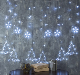 Эл.гирл. Бахрома-Ёлки (2,4м.х0,9м.) LED-138-220V, нить прозрачн, свечение Белое 2361710 (СЛ)