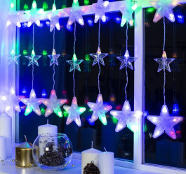 Эл.гирл. Бахрома-Звездочки (2,4м.х0,9м.) нить прозрачн, свечение Мульти 4356973 (СЛ)