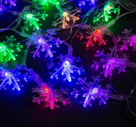 Эл.гирл. Нить-Снежинки большие (5м.) LED-20-220V, нить прозр, свечение Мульти 703327 (СЛ)