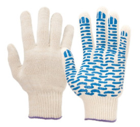 Перчатки Praktische Home, х/б, 5 нитей, 10класс с ПВХ, Волна белые