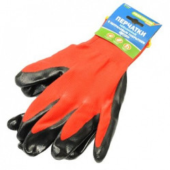 Перчатки Praktische Home, нейлон нитрил двойной облив Черно-Красные G-103