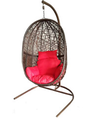 Подвесное кресло КОКОН XL (стойка коричн., корз.темно-кор.,подушка красн./беж.) арт.D52-MT001