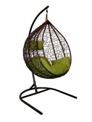 Подвесное кресло СФЕРА Veil (стойка черн., корз.коричн,подушка салат./беж.) арт.CN100-MT