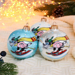 Шар Волк на лыжах 8,5см микс КУ-85-18531