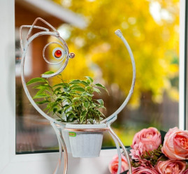 Кованая Подставка Кошка на 2 цветка d-10 95-046