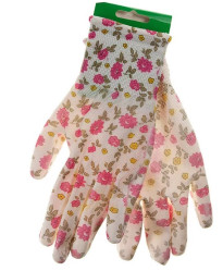 Перчатки Praktische Home, нейлон нитрил облив белые с цветами G-111-10