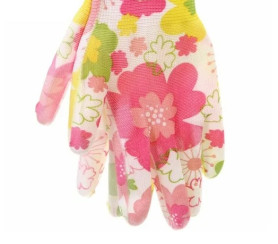 Перчатки Praktische Home, нейлон полиуретан облив белые с цветами G-109-2