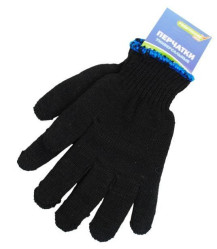 Перчатки Praktische Home, п/шерсть+хб двойной вязки с ПВХ черные/серые 85г П1099